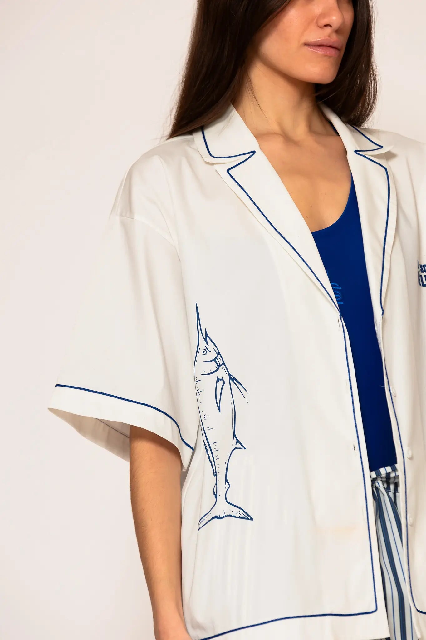 LSF “Ligo raki” Oversized Logo Embroidered Illustration Shirt white