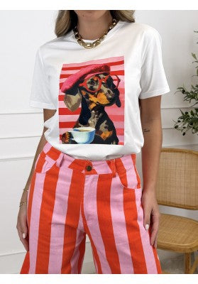 Paris Coffee Dog Cotton T-Shirt