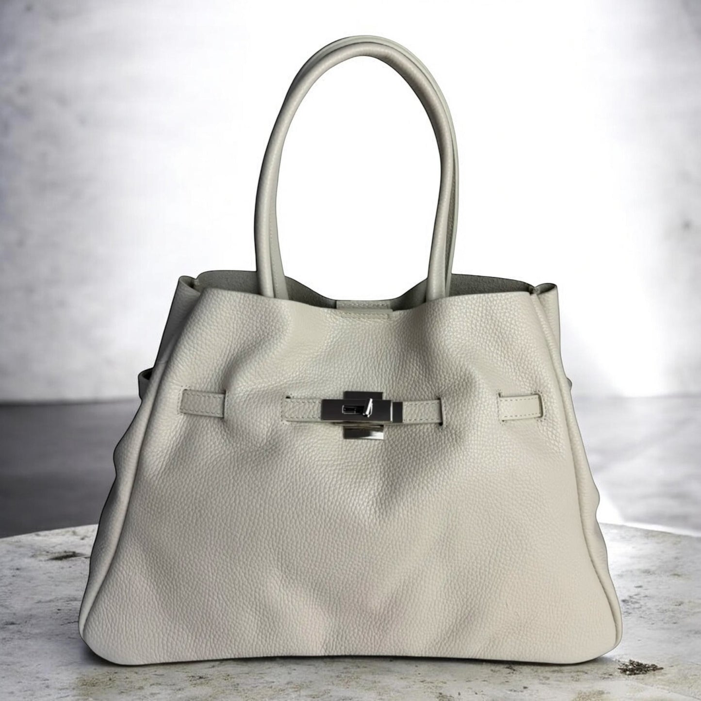 Soft Icon Leather Tote – Beige