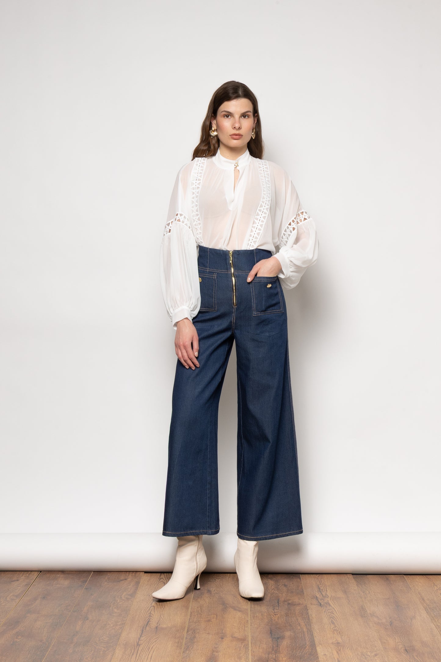 NEMA NEW Wide Leg Embroidered Denim Pants