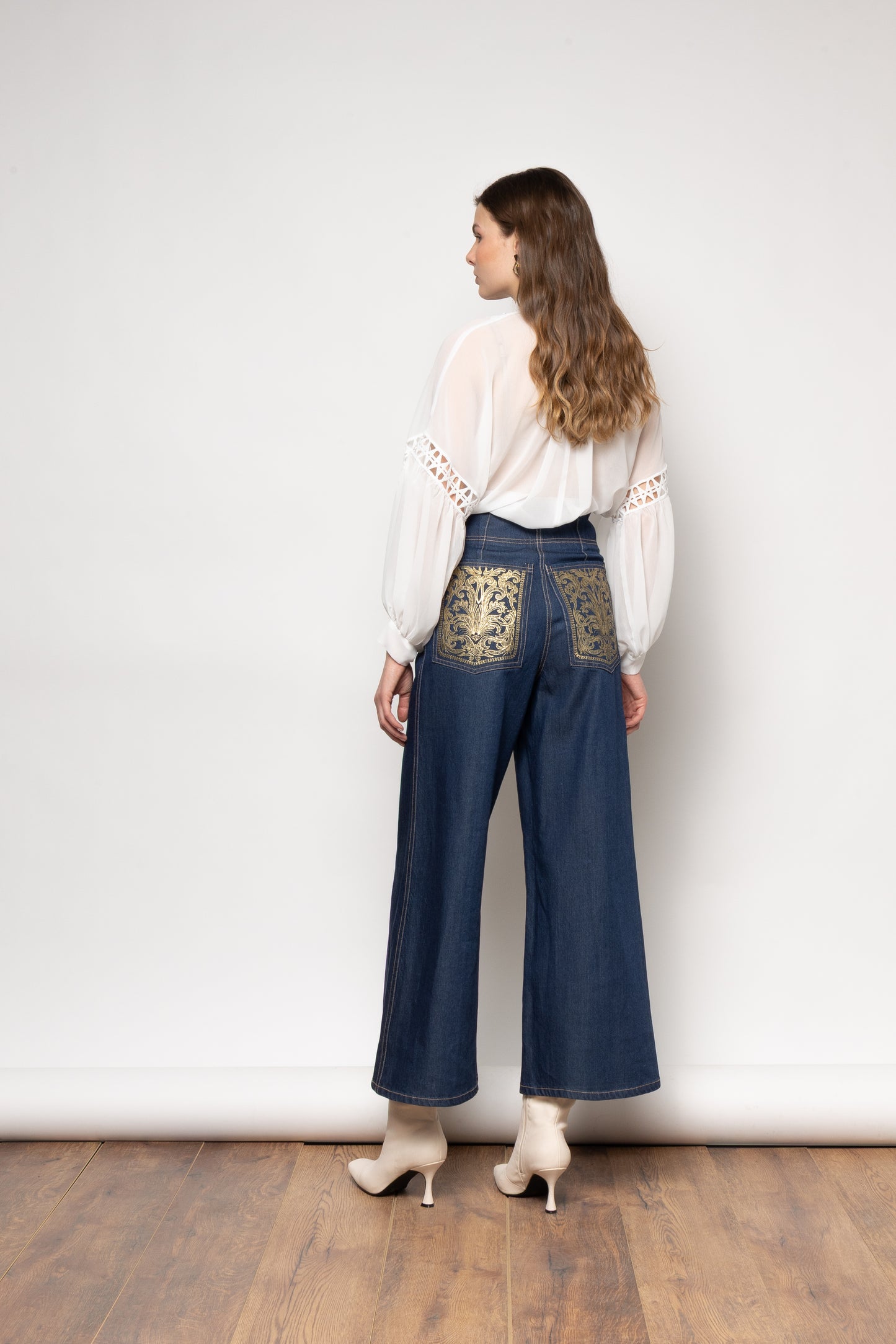 NEMA NEW Wide Leg Embroidered Denim Pants