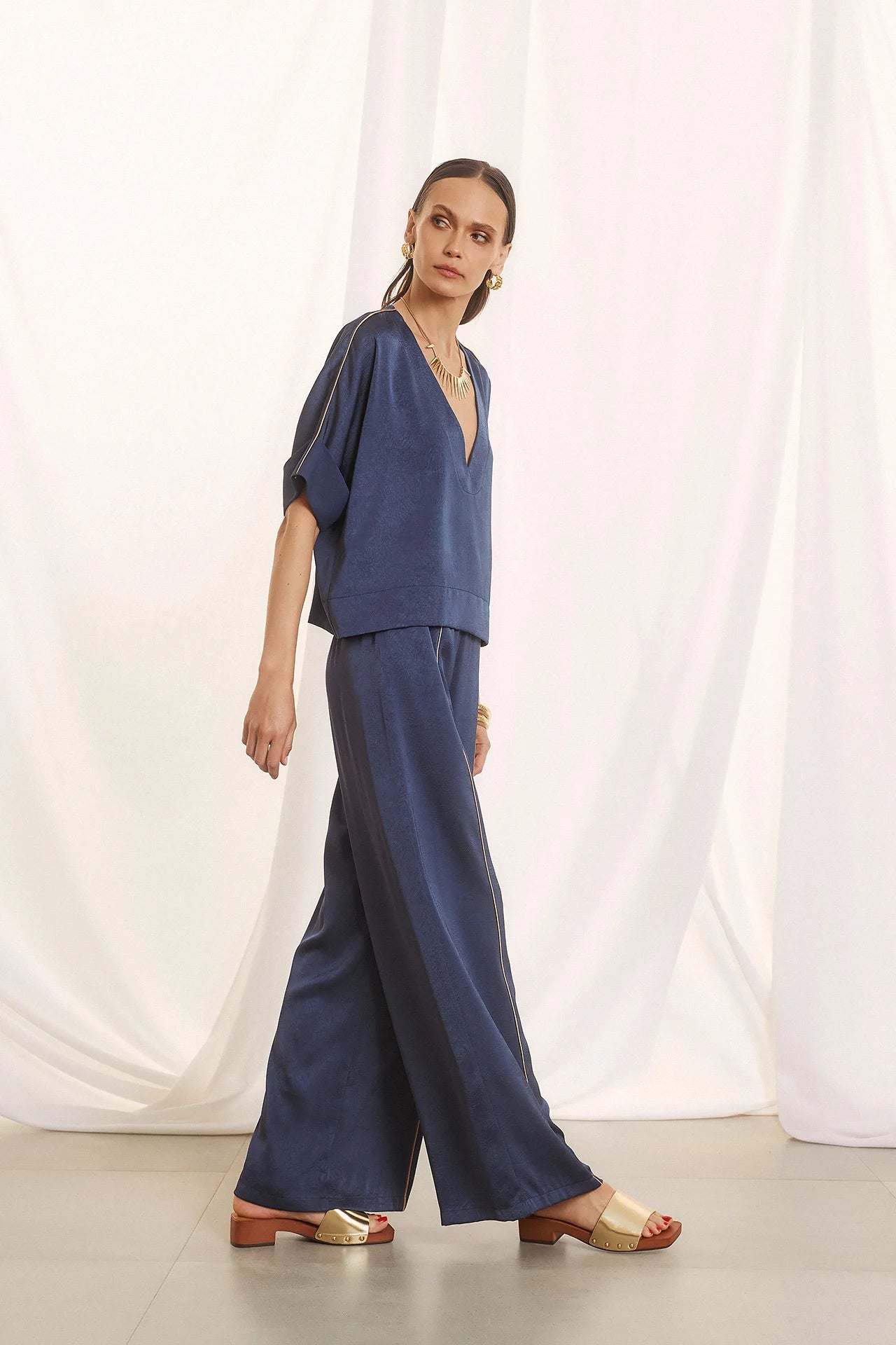 Figaro satin blue blouse