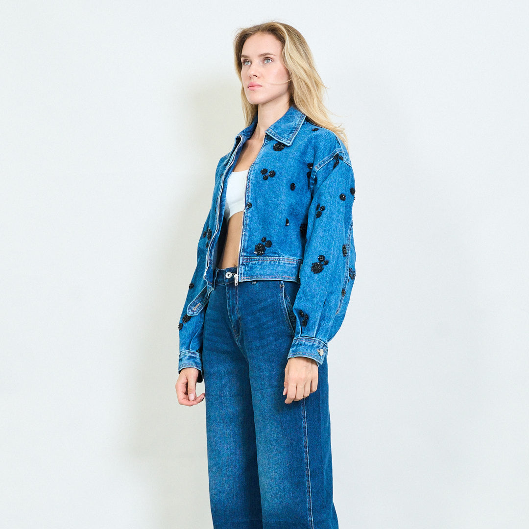 Floral Embroidered Denim Jacket blue