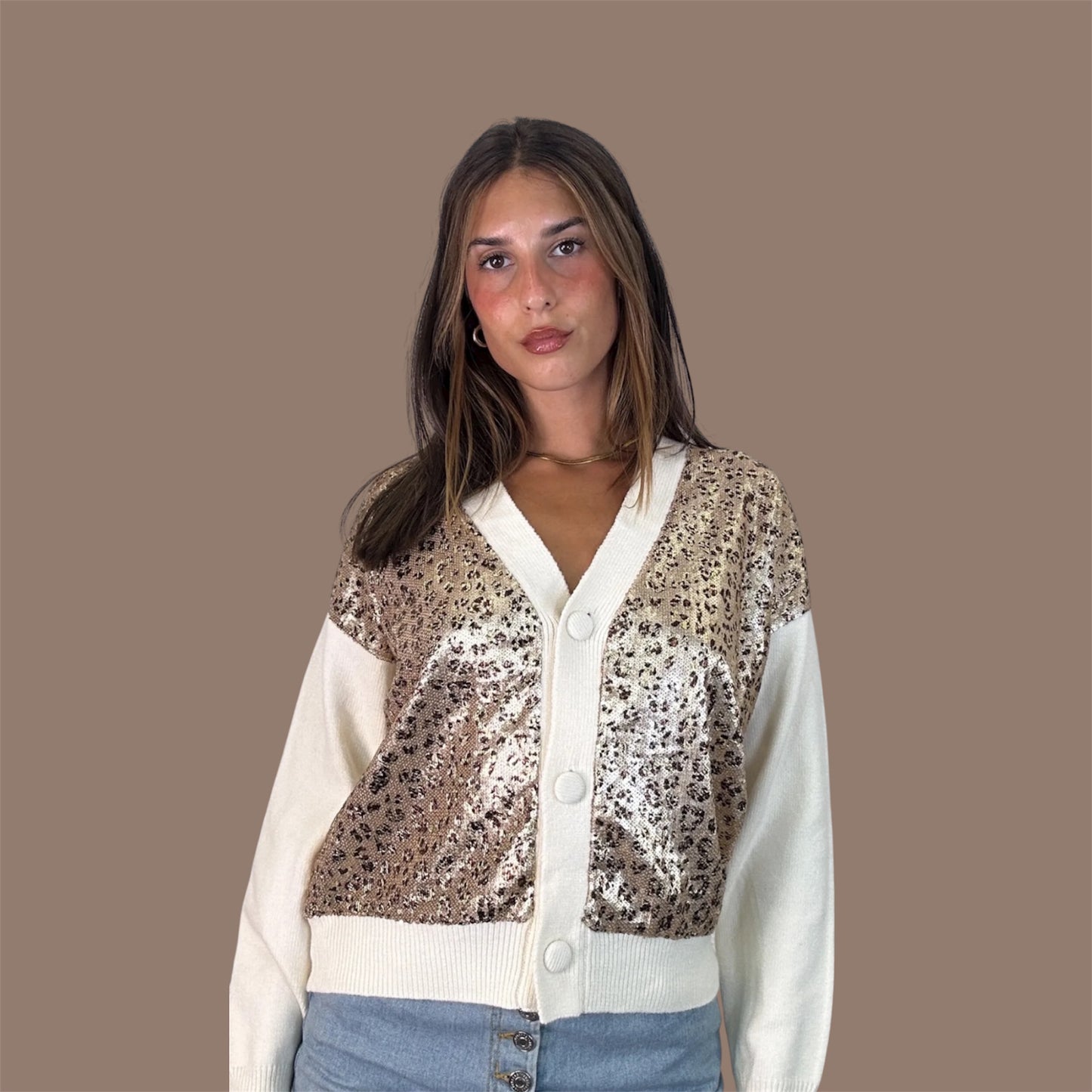 Leopard Contrast Cardigan beige