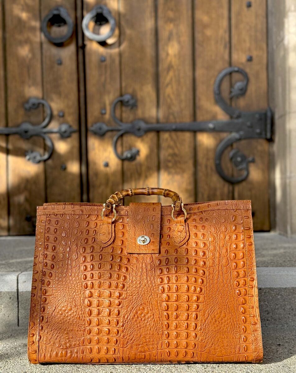 XL Croco Women Italian Leather Outdoor Crossbody Shoulder Bag