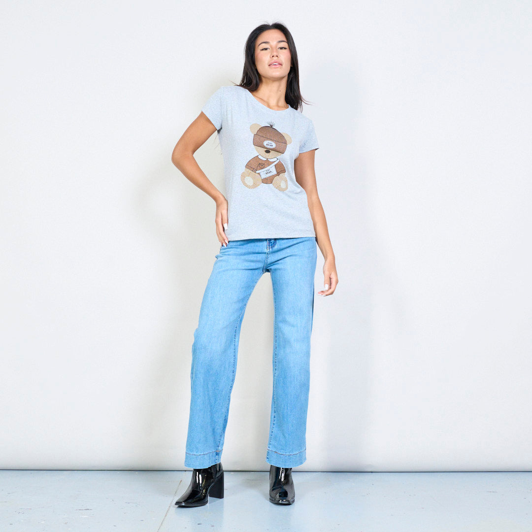 Grey Cotton Teddy Bear T-Shirt slim