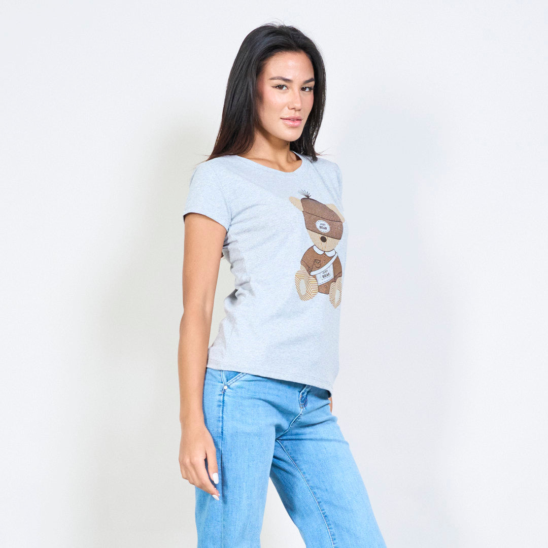 Grey Cotton Teddy Bear T-Shirt slim
