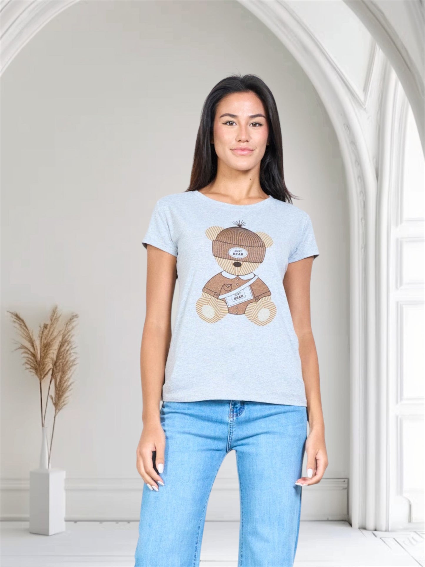 Grey Cotton Teddy Bear T-Shirt slim