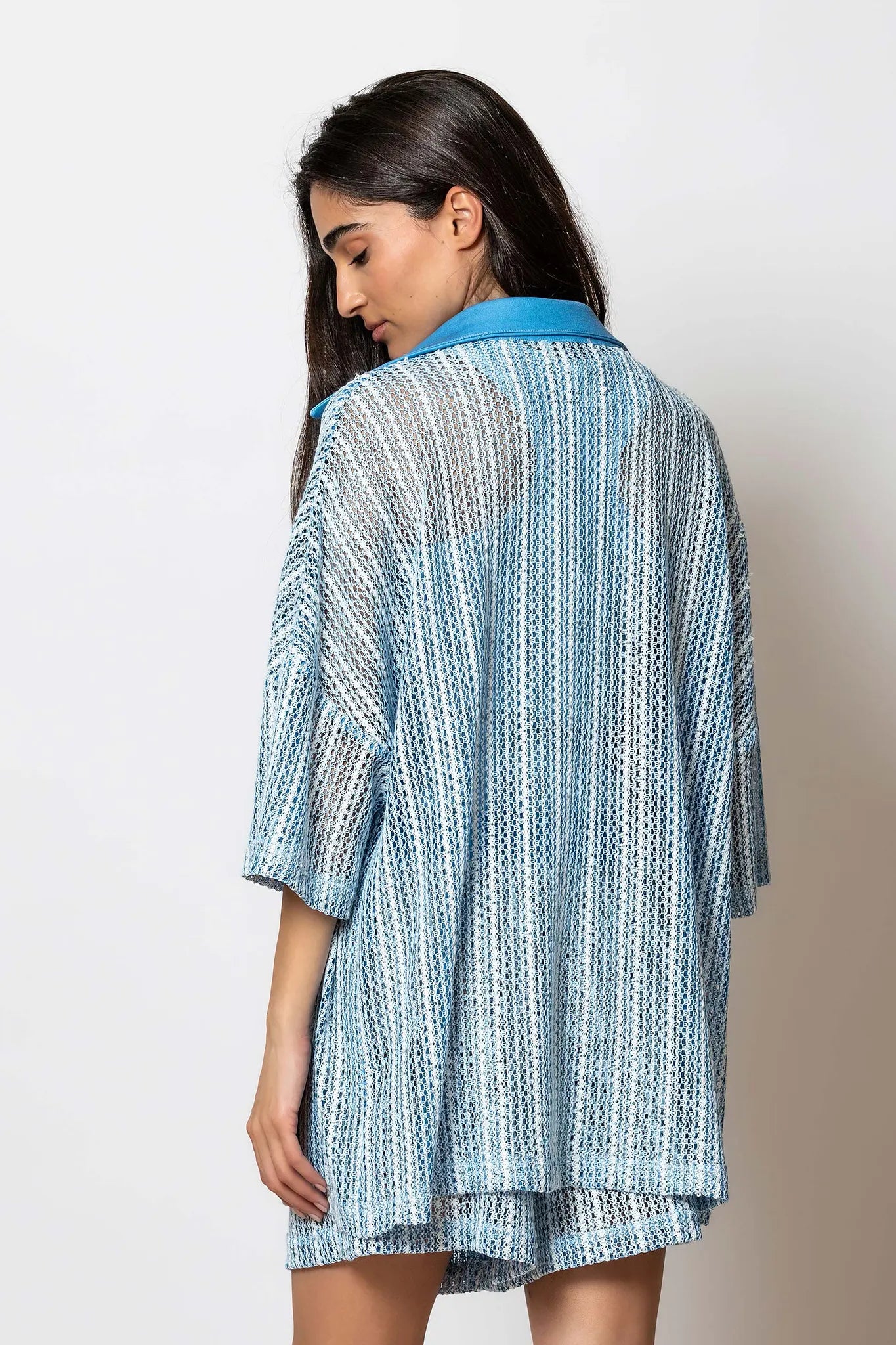 Striped crochet knit shirt