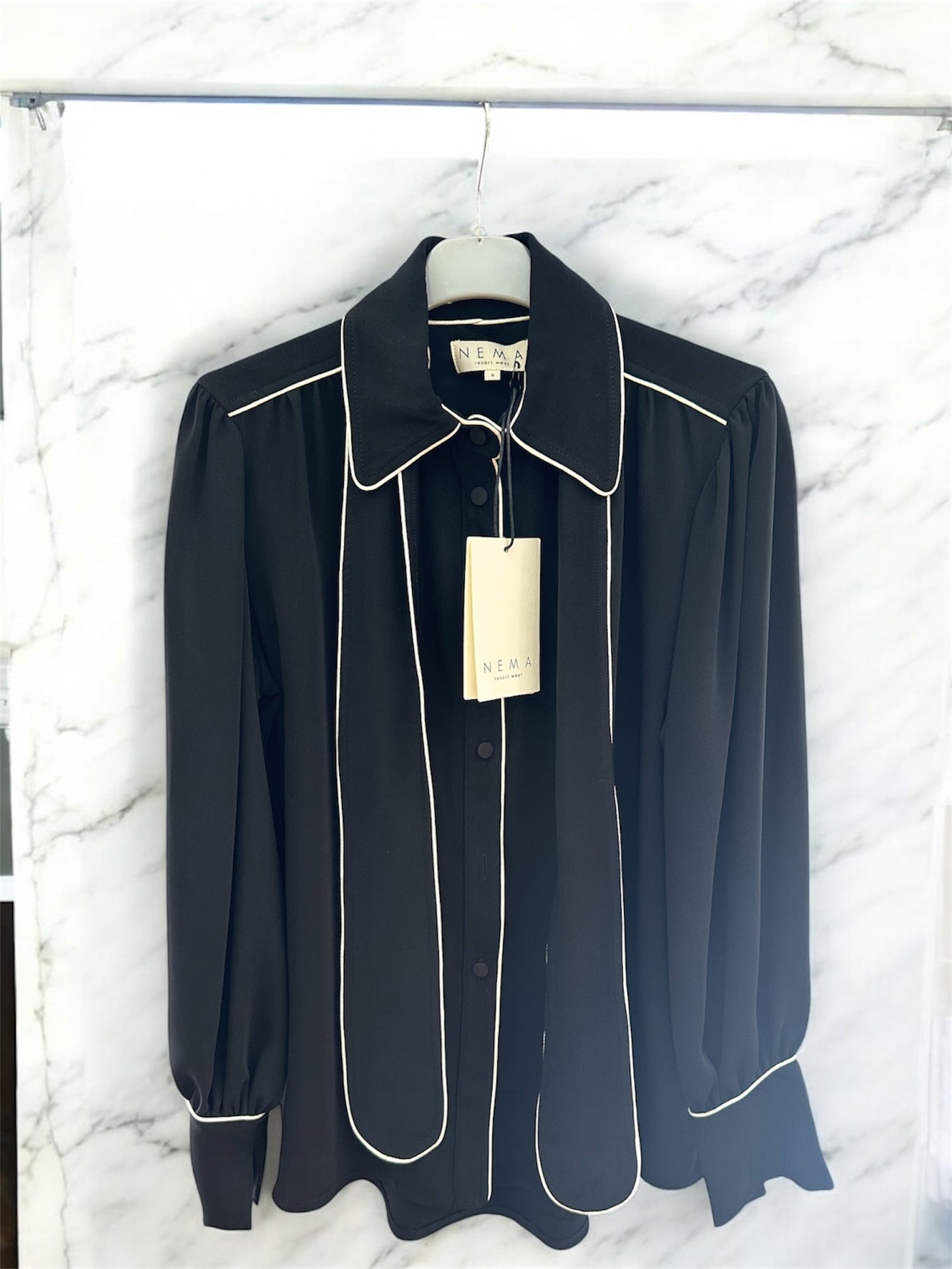 NEMA NEW Black Contrast Piping Shirt