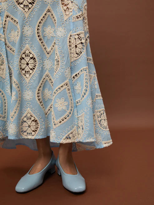 WE__ARE TIERED BRODERIE MAXI SKIRT - LIGHT BLUE