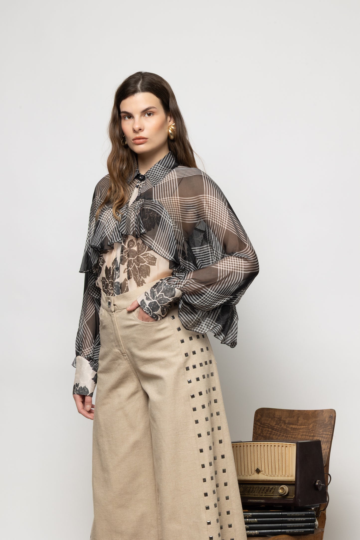 NEMA NEW Monochrome Silk Mixed Print Shirt