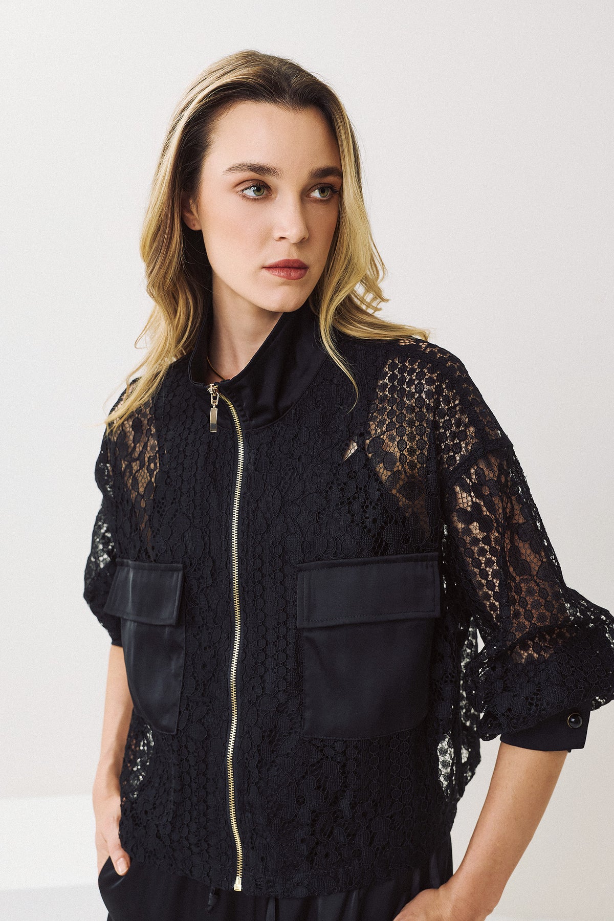 Figaro Lace Utility Jacket Black