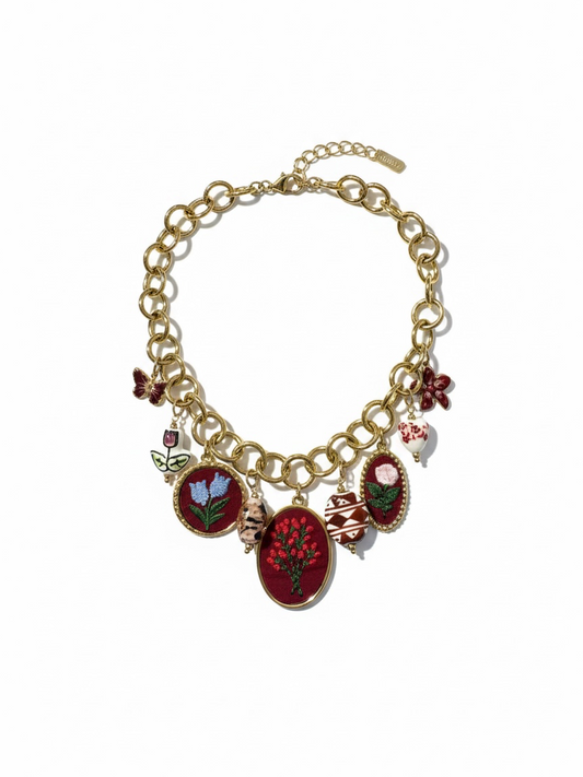 Botanical Charm Chain Necklace Red