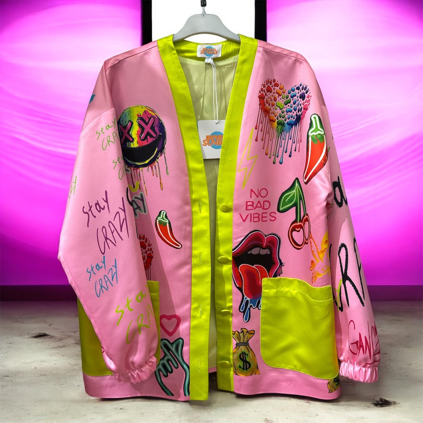 Never On Sunday “Neon Mood” Statement Jacket Pink