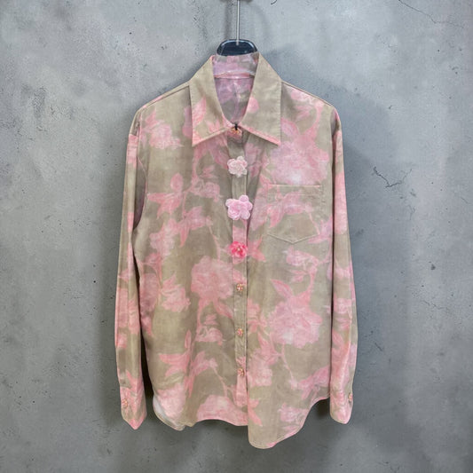 Sheer Floral Shirt – Olive Pink