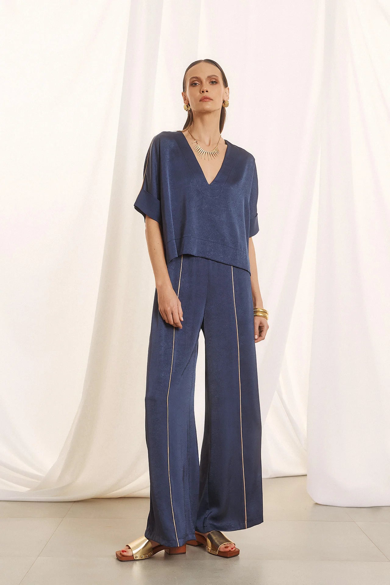 Figaro satin blue pant
