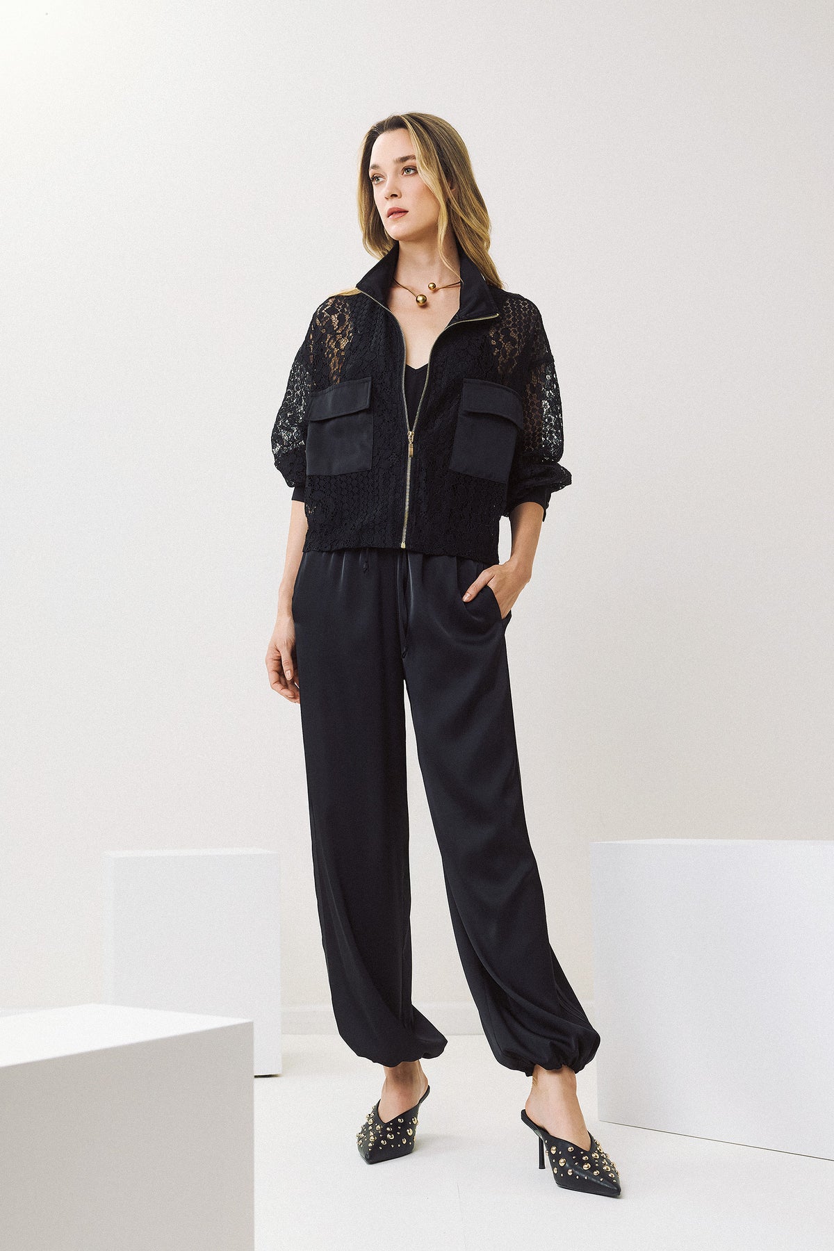 Figaro Lace Utility Jacket Black