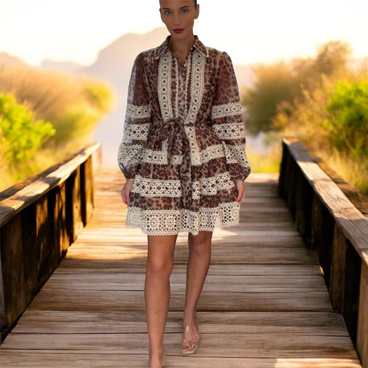 Leopard Print Dress with Ivory Lace Details