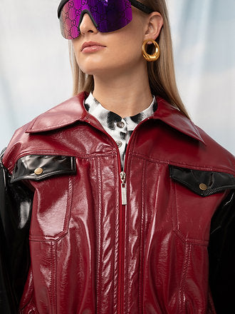 VINYL BIKER JACKET BURGUNDY