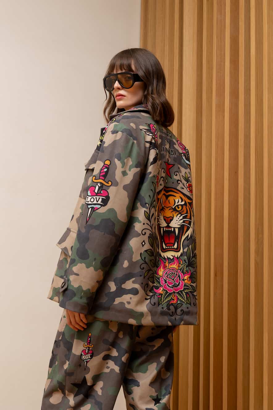 Never On Sunday Fein Army Jacket With Quilted Lining Oversized