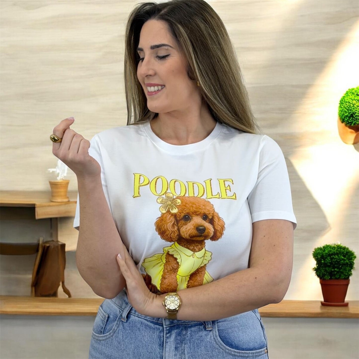 Poodle Lady Cotton T-Shirt