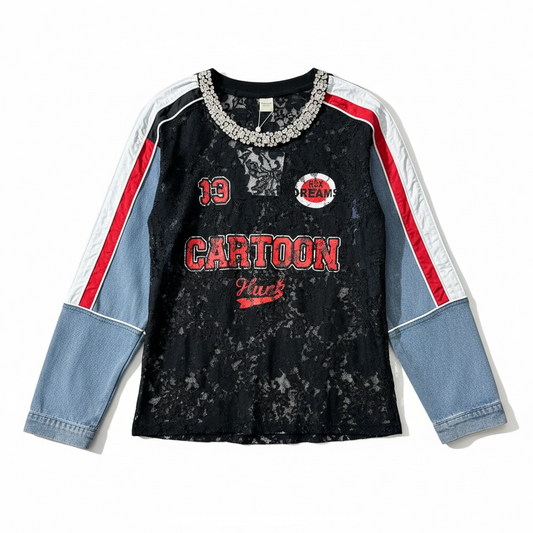 Cartoon Lace Statement Top – Black