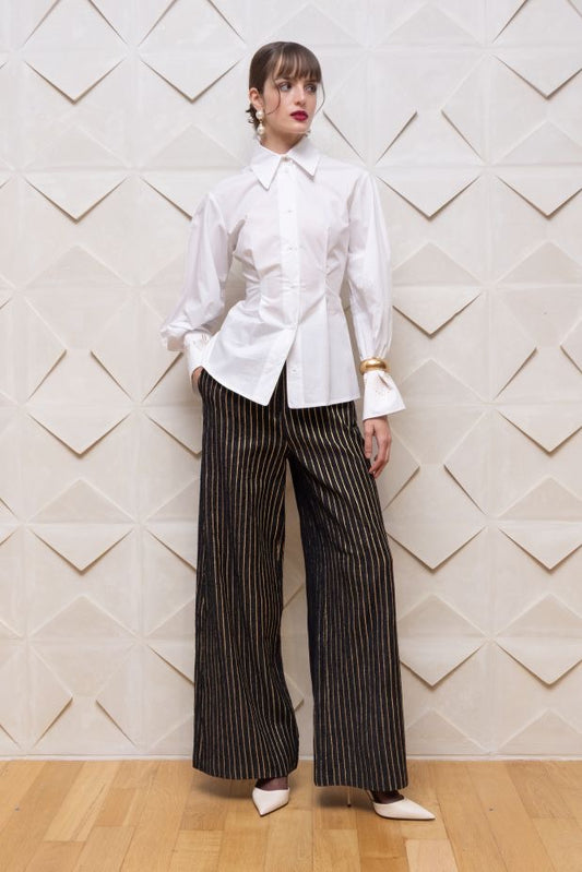 Nema White Slim Sana Shirt With Gold Details
