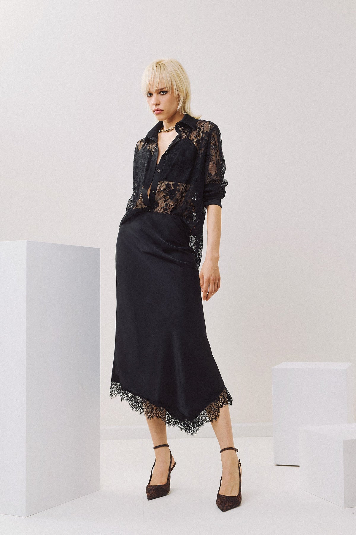 EIGHTY2 Μαύρο oversized lace πουκάμισο με prin