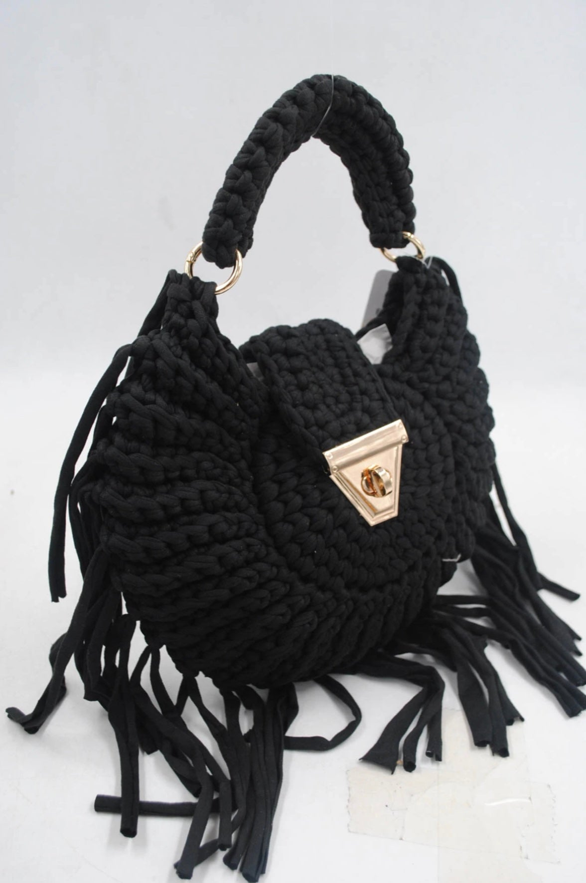 Handmade straw effect bag black