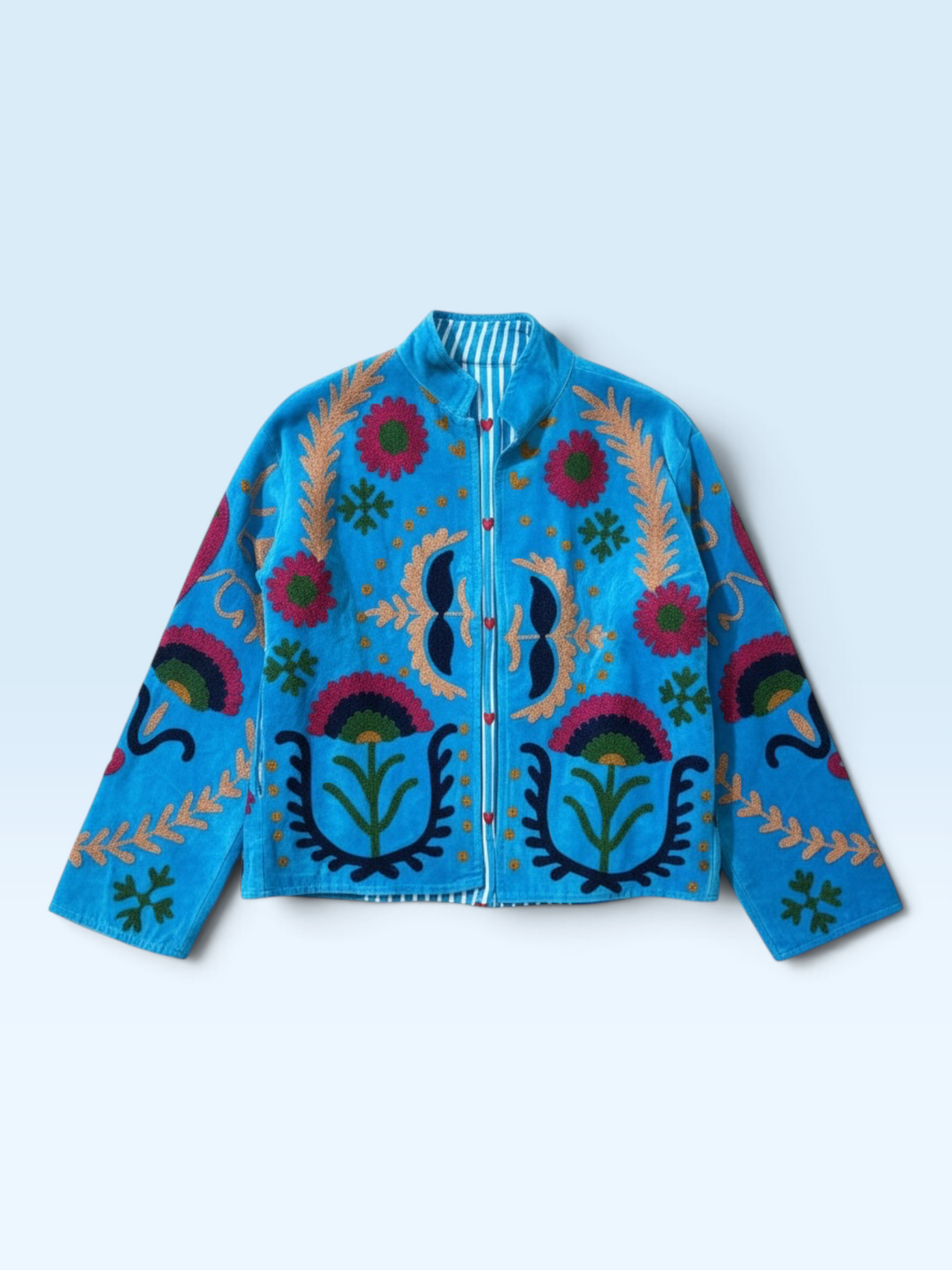 Embroidered Bloom Jacket Blue