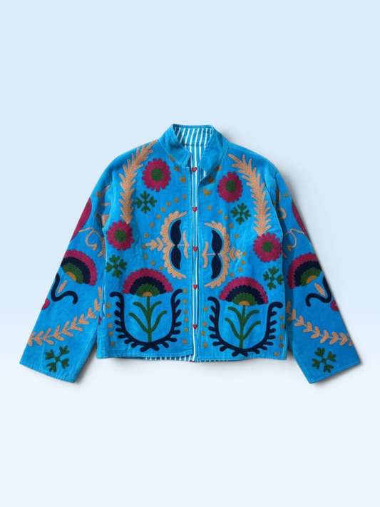 Embroidered Bloom Jacket Blue