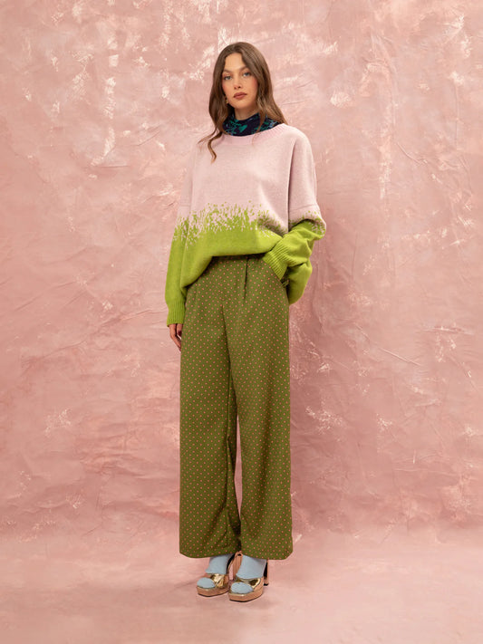 WE__ARE
PLEATED CLASSIC PANTS - FLORAL DOT LIME