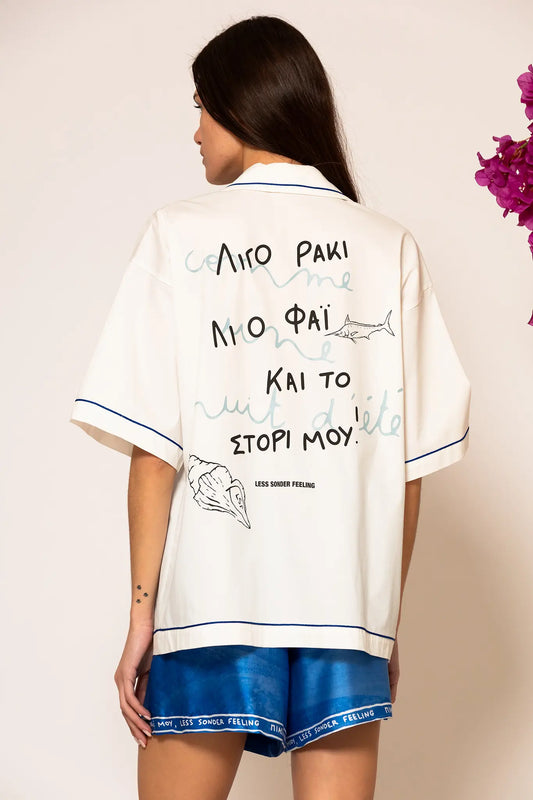 LSF “Ligo raki” Oversized Logo Embroidered Illustration Shirt white
