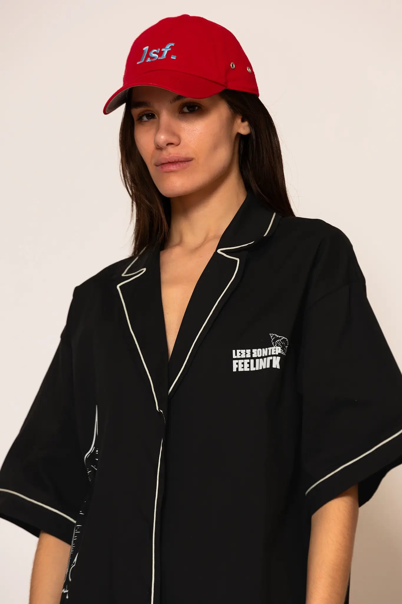 LSF “Ligo raki” Oversized Logo Embroidered Illustration Shirt black
