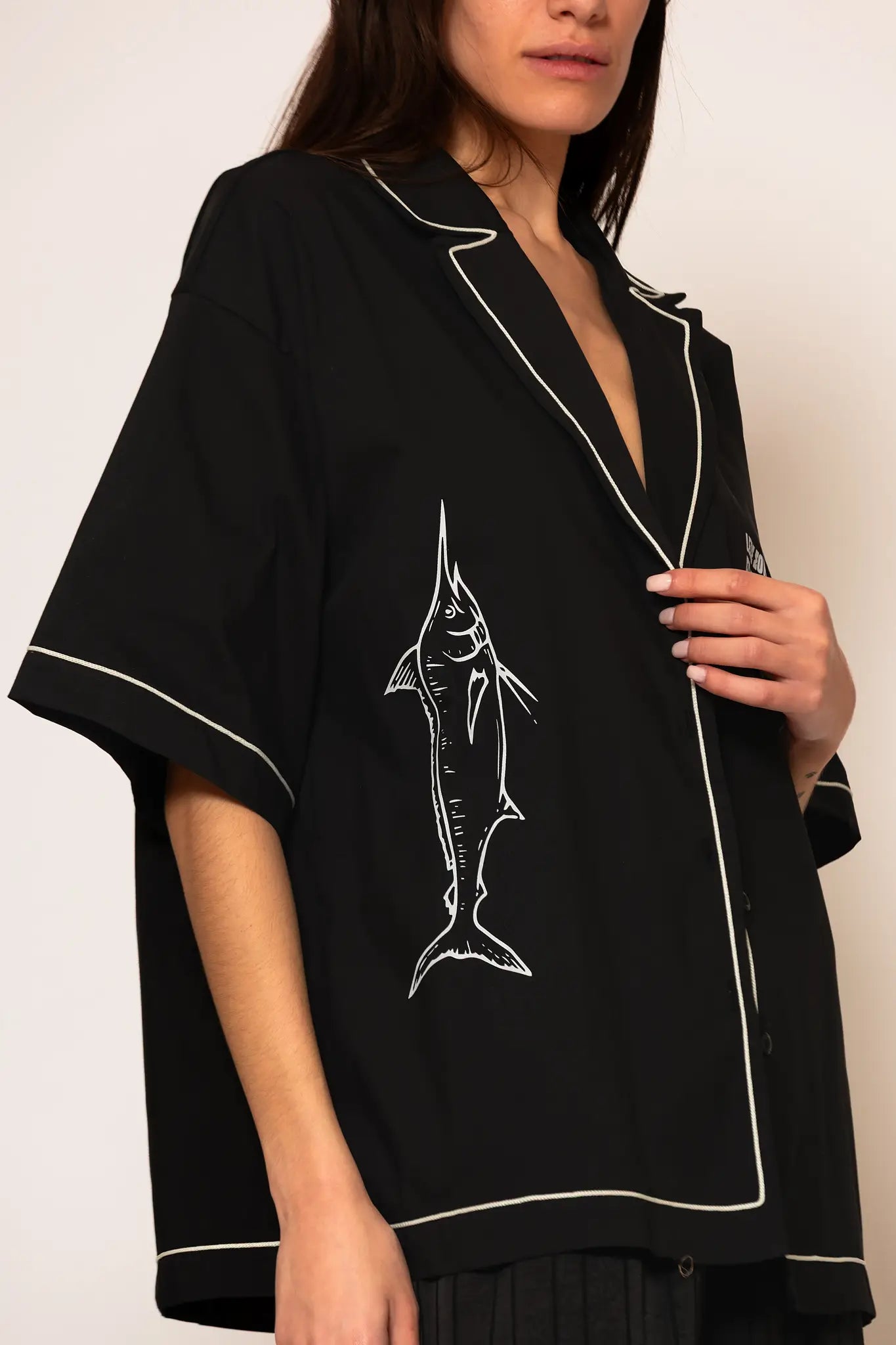 LSF “Ligo raki” Oversized Logo Embroidered Illustration Shirt black