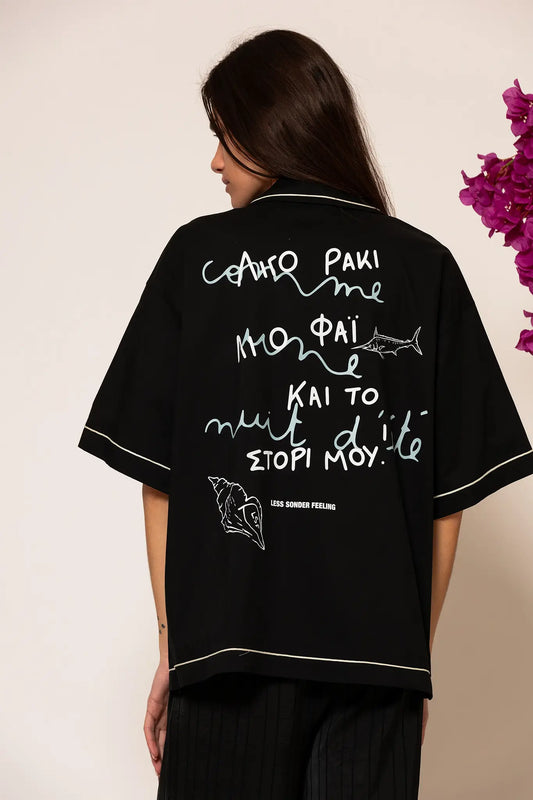 LSF “Ligo raki” Oversized Logo Embroidered Illustration Shirt black