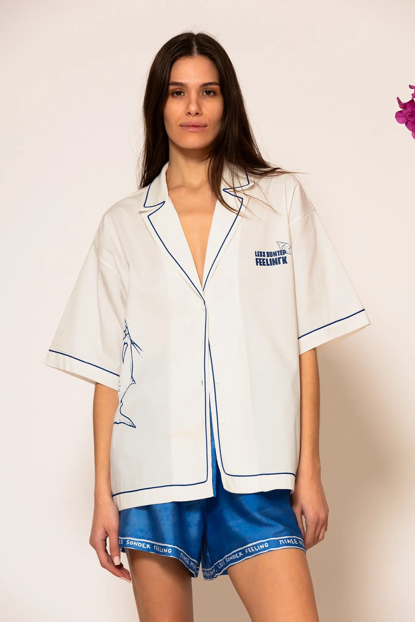 LSF “Ligo raki” Oversized Logo Embroidered Illustration Shirt white