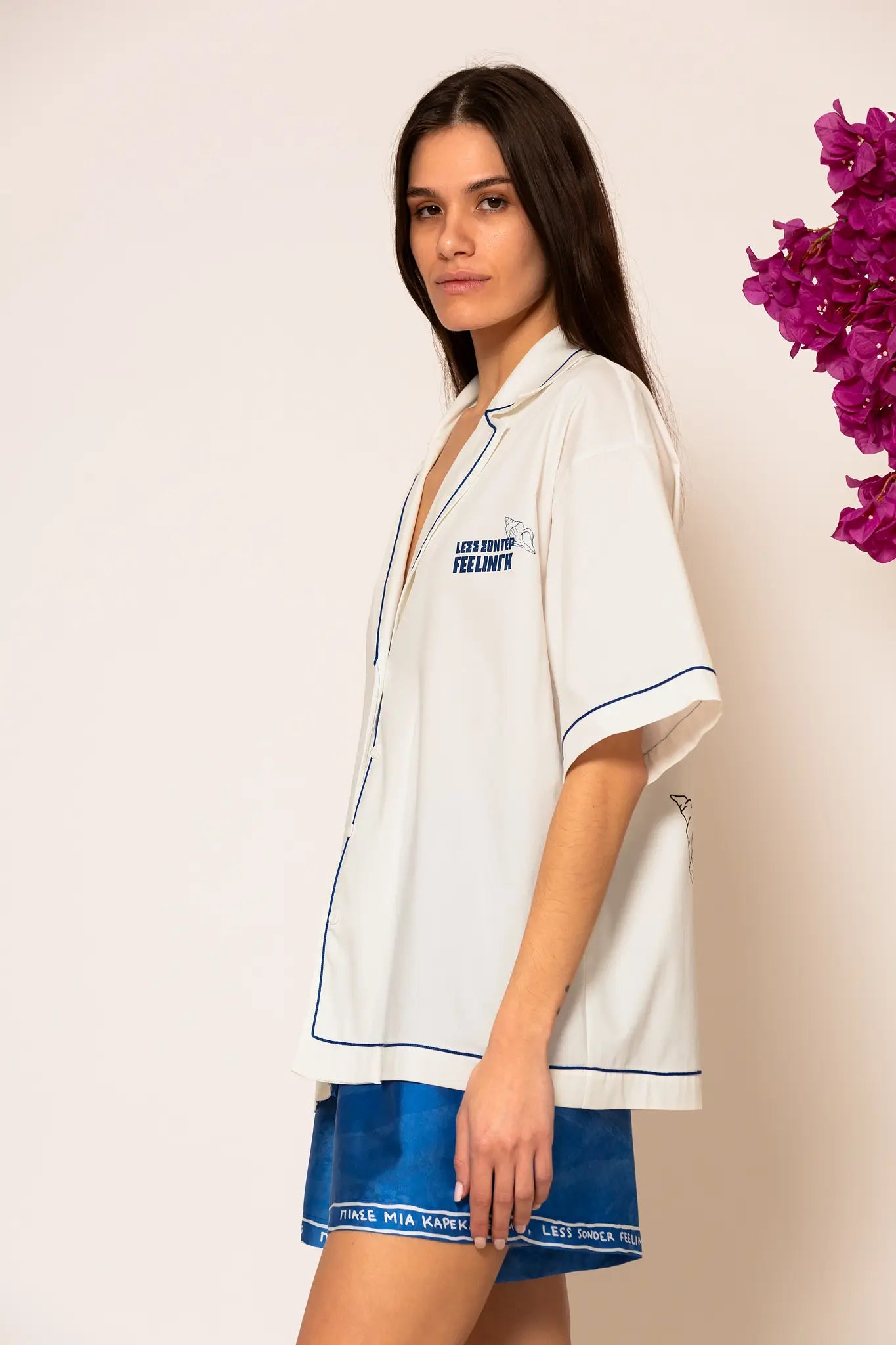 LSF “Ligo raki” Oversized Logo Embroidered Illustration Shirt white