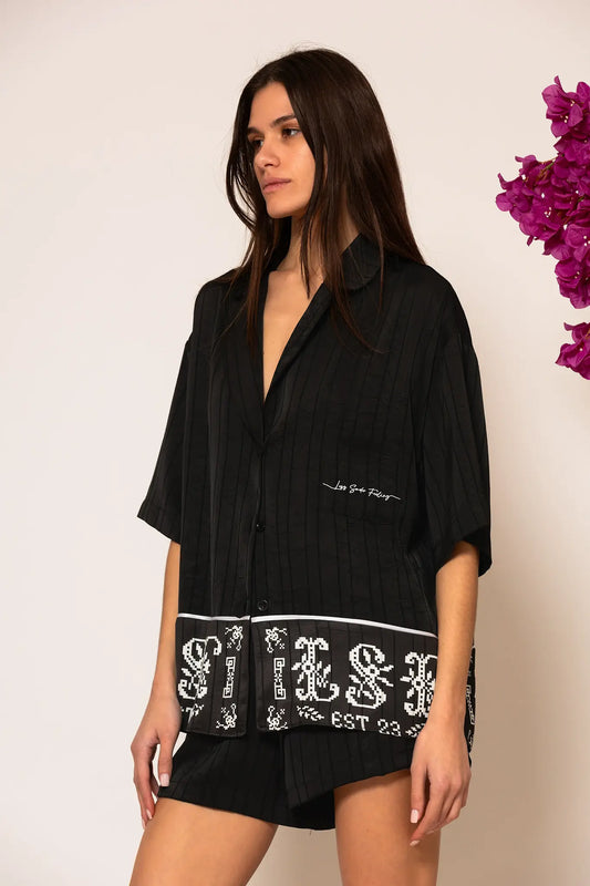 LSF “Semedaki” Oversized Satin Shirt BLACK