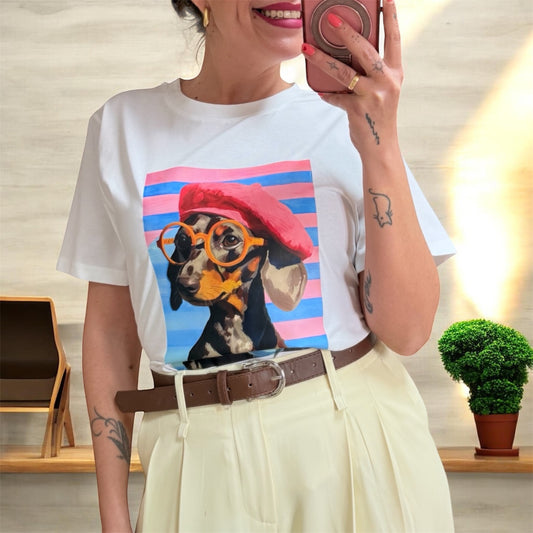 Vintage Coffee Dog Cotton T-Shirt