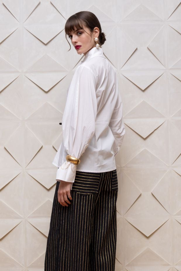 Nema White Slim Sana Shirt With Gold Details