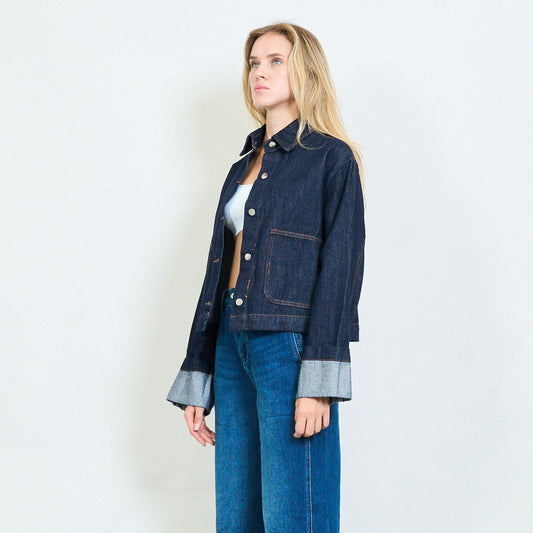 Cropped Dark Denim Jacket