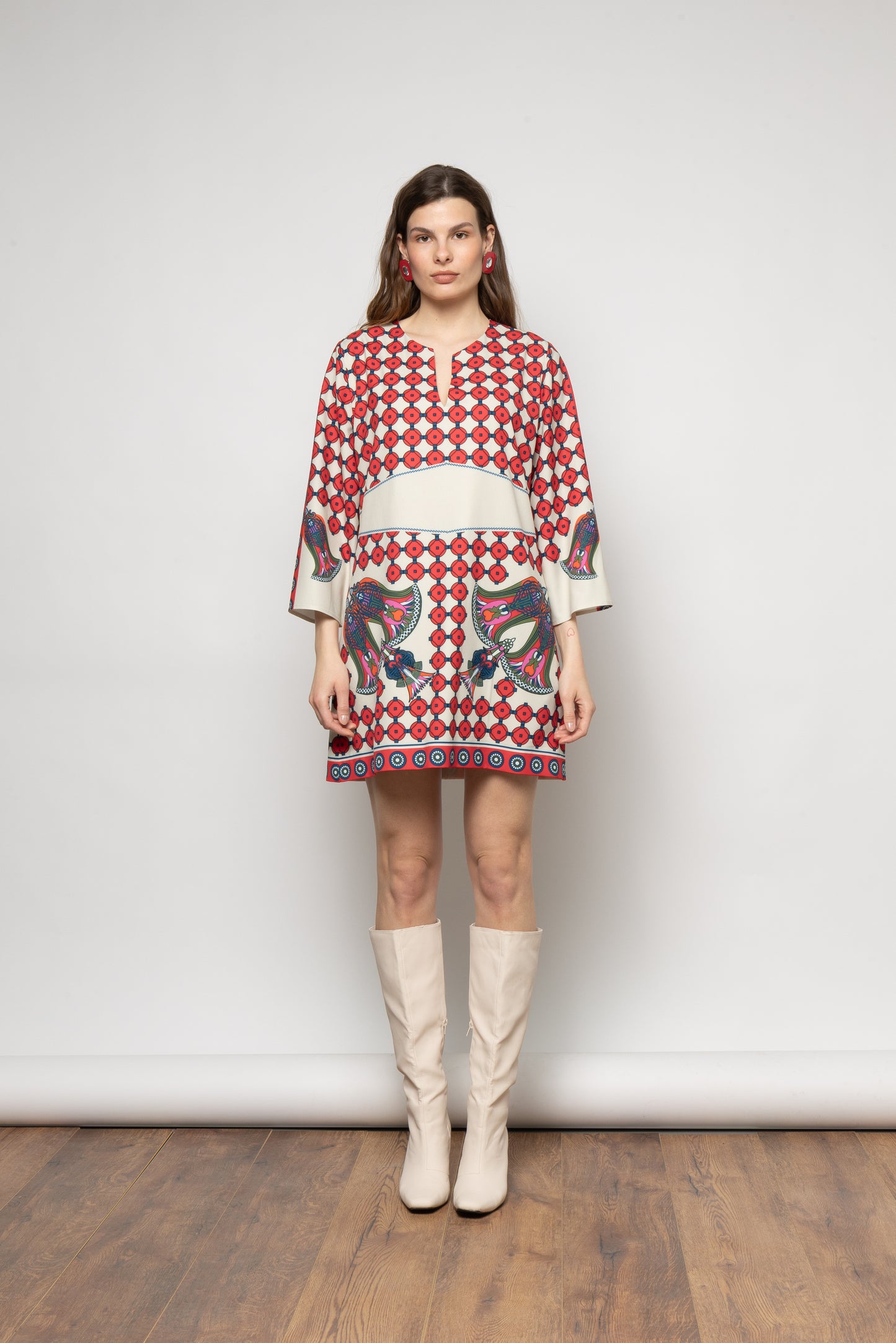 NEMA NEW Red Geometric Print Mini Dress