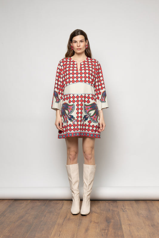 NEMA NEW Red Geometric Print Mini Dress