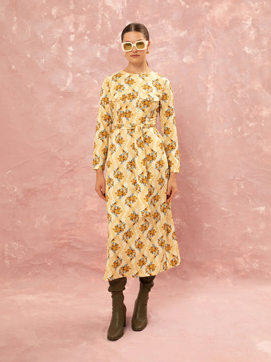 WE__ARE
STRAIGHT LINE MIDI DRESS - LACE BOUQUET CREAM