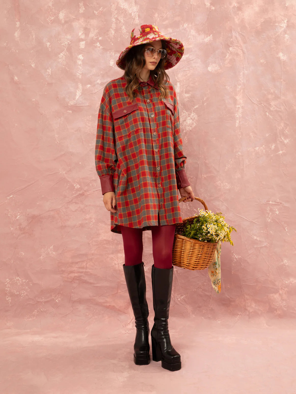 WE__ARE
CHECKED MIDI SHIRT DRESS - RED