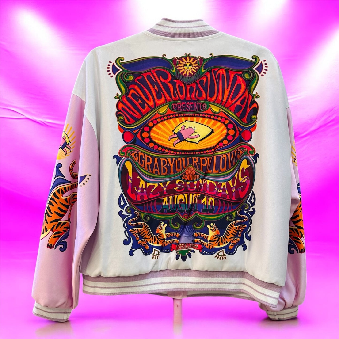 Never On Sunday “Psychedelic Dream” Varsity Jacket White