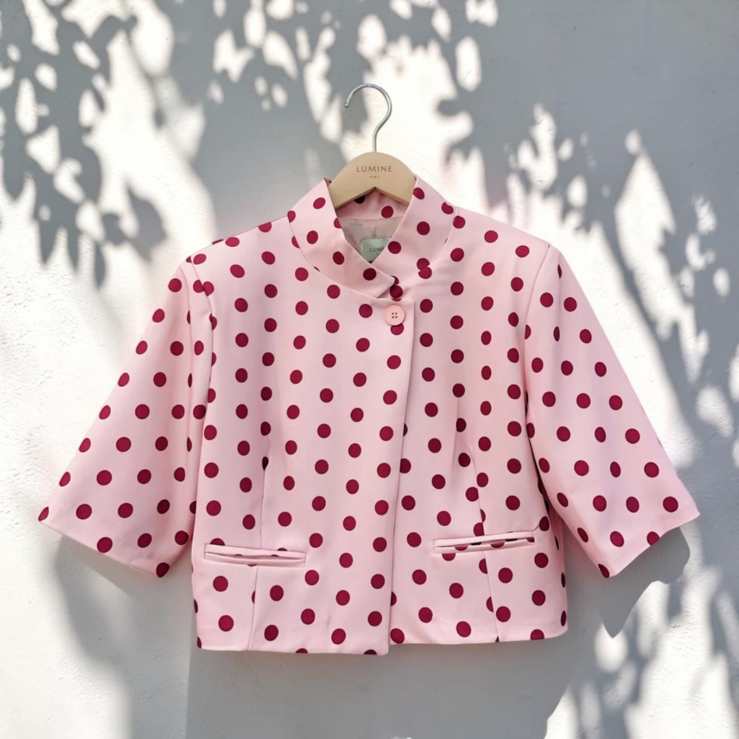 Pink Polka Dot Cropped Jacket
