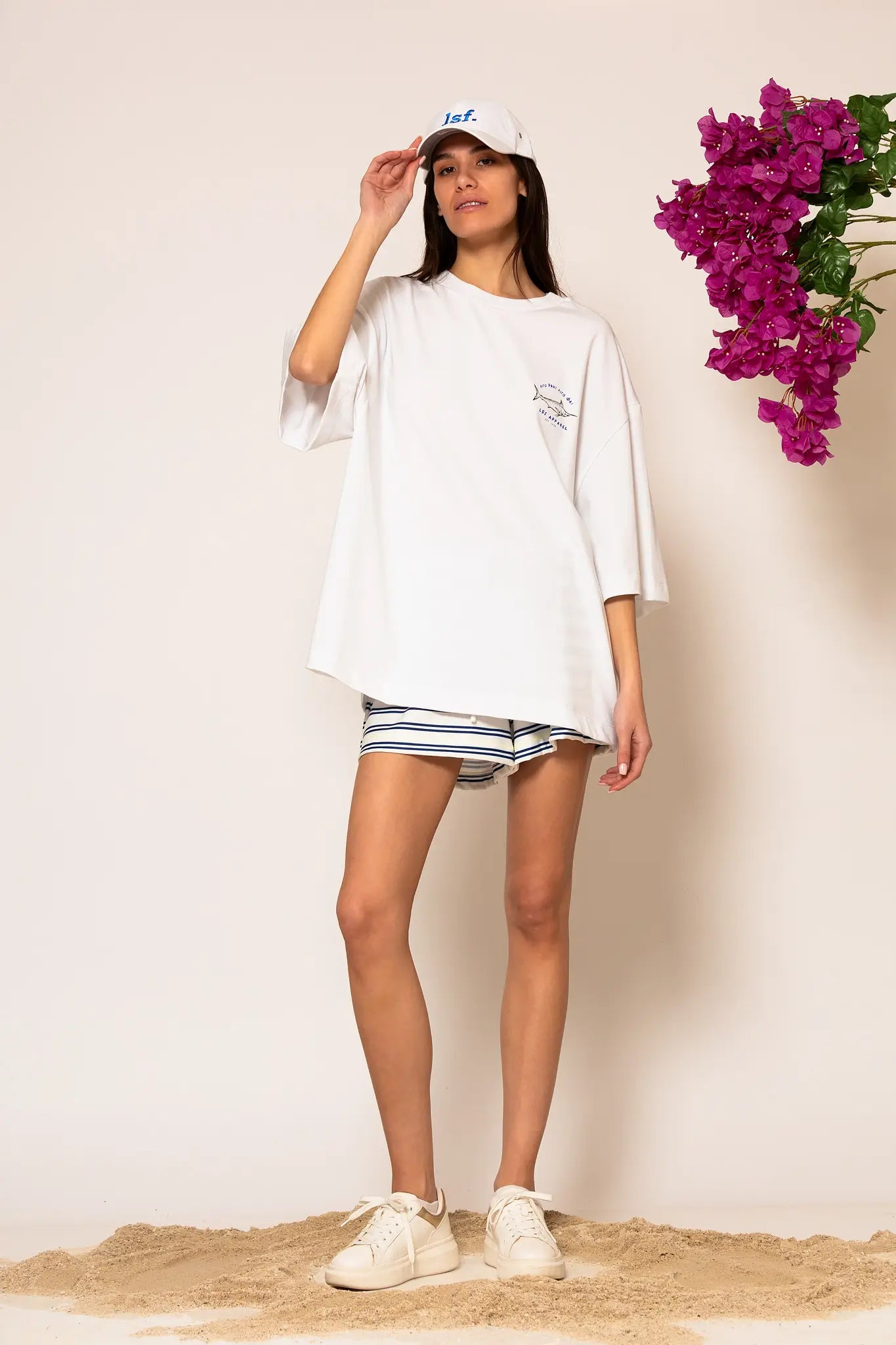 LSF Drawstring Wide leg striped shorts